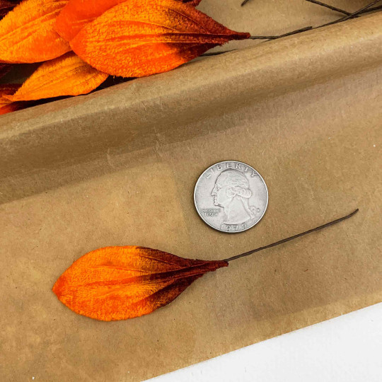 Set of 12 Small Velvet Pear Leaves ~ AUTUMN OMBRE