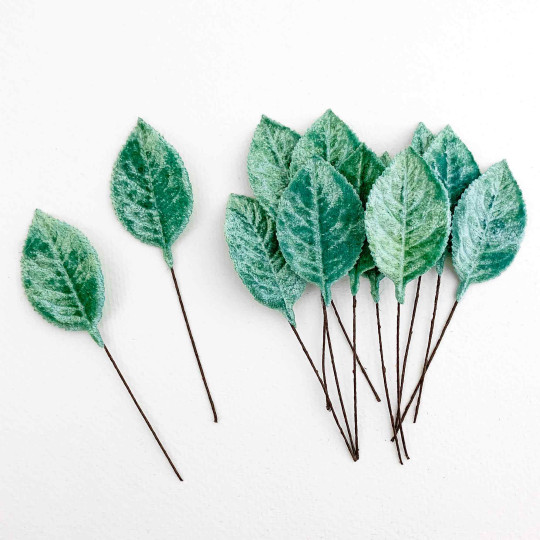 Set of 12 Velvet Rose Leaves ~ AQUA