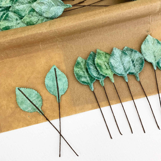 Set of 12 Petite Velvet Rose Leaves ~ AQUA
