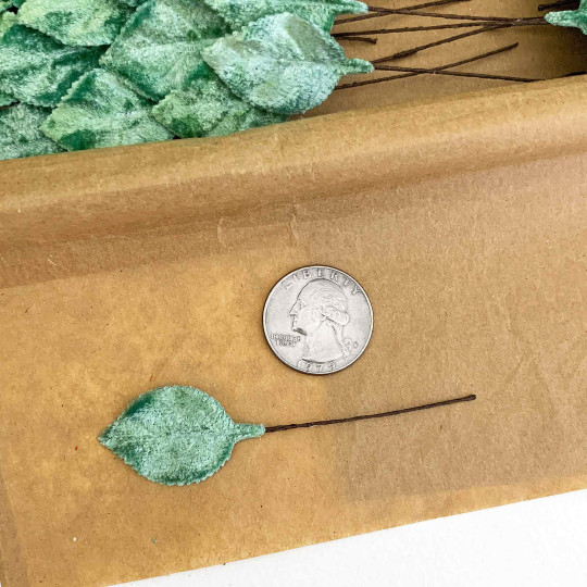 Set of 12 Petite Velvet Rose Leaves ~ AQUA