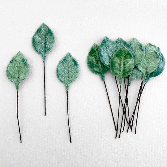 Set of 12 Petite Velvet Rose Leaves ~ AQUA