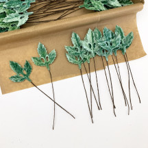 Set of 12 Velvet Holly Leaves ~ AQUA