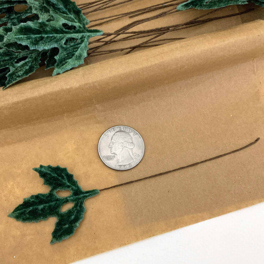 Set of 12 Velvet Holly Leaves ~ SAGE GREEN