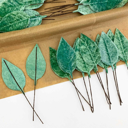 Set of 12 Velvet Rose Leaves ~ AQUA