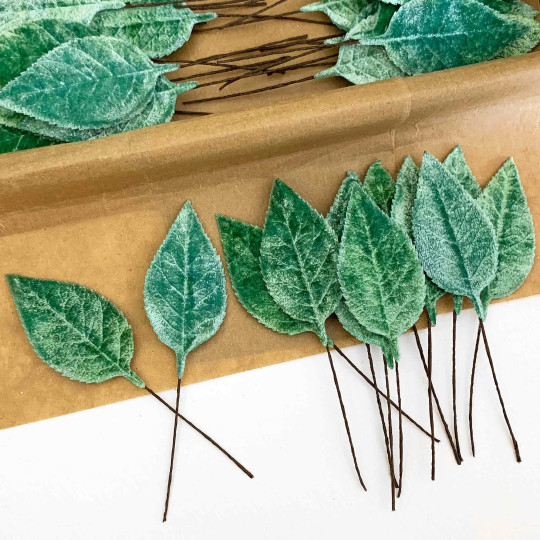 Set of 12 Velvet Rose Leaves ~ AQUA
