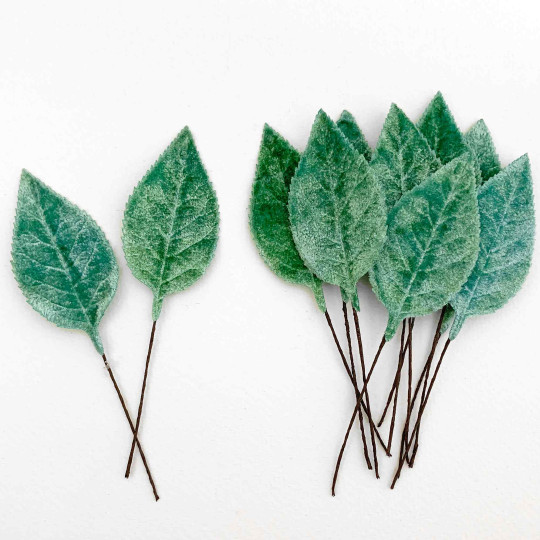 Set of 12 Velvet Rose Leaves ~ AQUA