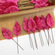 Set of 12 Velvet Rose Leaves ~ BERRY PINK