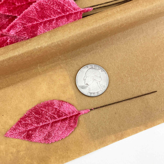 Set of 12 Velvet Rose Leaves ~ BERRY PINK