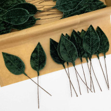 Set of 12 Velvet Rose Leaves ~ DARK GREEN