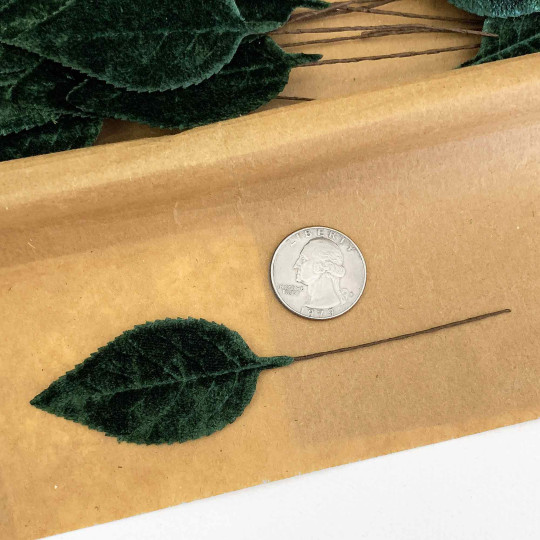 Set of 12 Velvet Rose Leaves ~ DARK GREEN