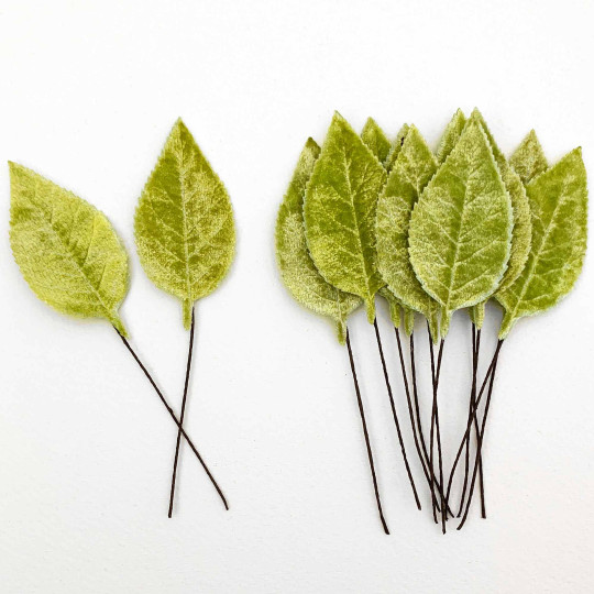 Set of 12 Velvet Rose Leaves ~ MEDIUM GREEN