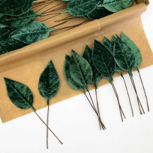 Set of 12 Velvet Rose Leaves ~ SAGE GREEN