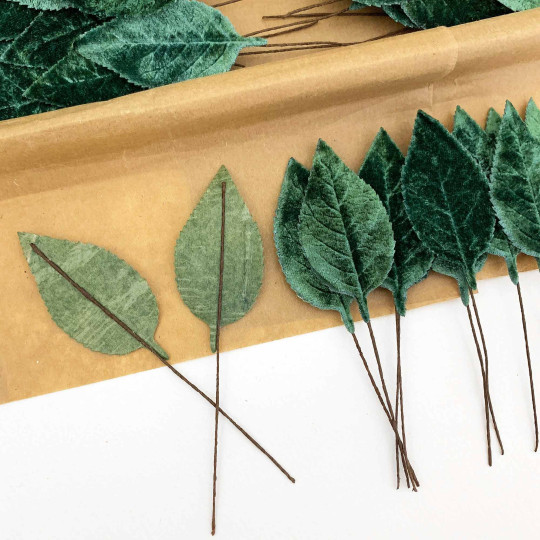 Set of 12 Velvet Rose Leaves ~ SAGE GREEN