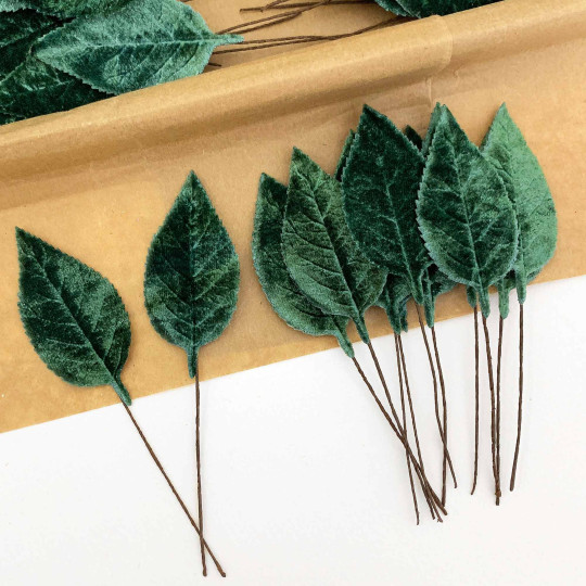 Set of 12 Velvet Rose Leaves ~ SAGE GREEN