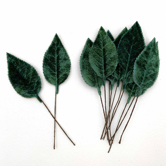 Set of 12 Velvet Rose Leaves ~ SAGE GREEN