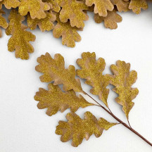 Brown Paper Oak Leaves with Glitter for Fall Crafts ~ 3 Sprigs
