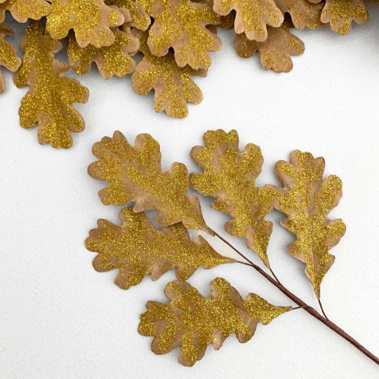 Brown Paper Oak Leaves with Glitter for Fall Crafts ~ 3 Sprigs