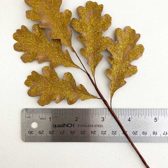 Brown Paper Oak Leaves with Glitter for Fall Crafts ~ 3 Sprigs