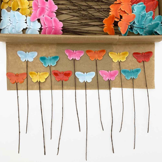 Lacquered Paper Butterflies ~ Mixed Colors ~ Bundle of 12 Retro Craft Picks
