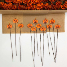 Orange Pumpkins Lacquered Craft Picks ~ Bundle of 12 Retro-Style Halloween Jack-O-Lantern Picks