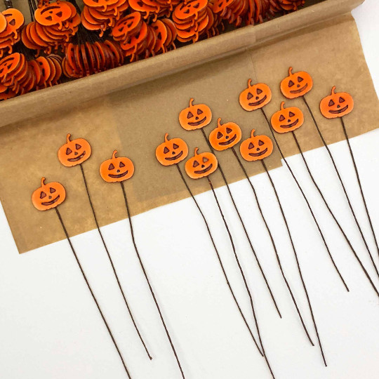Orange Pumpkins Lacquered Craft Picks ~ Bundle of 12 Retro-Style Halloween Jack-O-Lantern Picks
