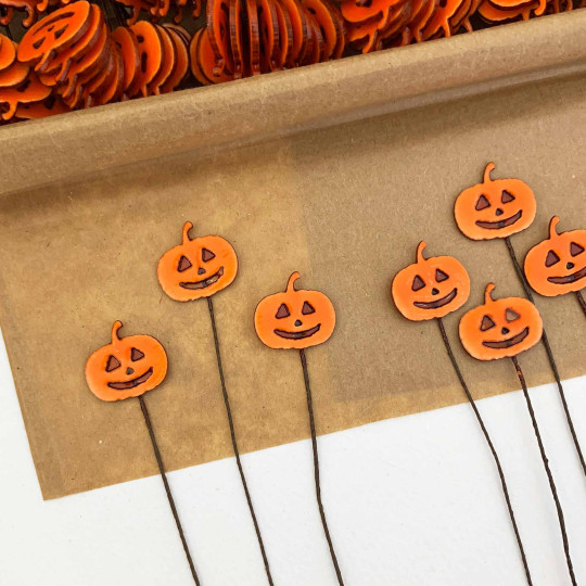 Orange Pumpkins Lacquered Craft Picks ~ Bundle of 12 Retro-Style Halloween Jack-O-Lantern Picks