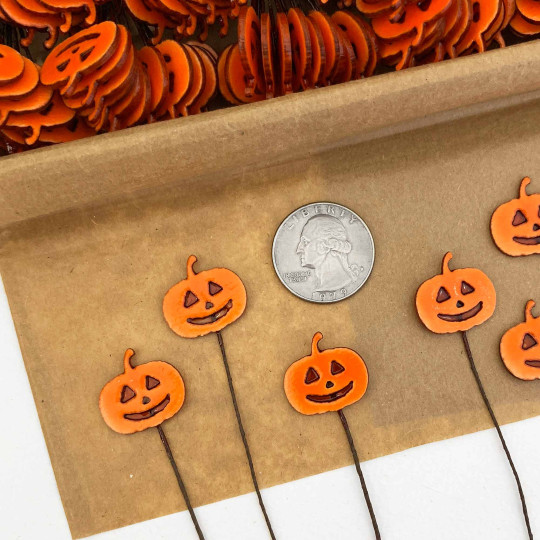 Orange Pumpkins Lacquered Craft Picks ~ Bundle of 12 Retro-Style Halloween Jack-O-Lantern Picks