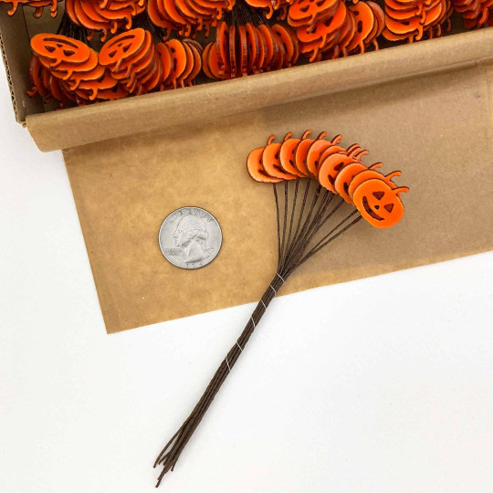 Orange Pumpkins Lacquered Craft Picks ~ Bundle of 12 Retro-Style Halloween Jack-O-Lantern Picks