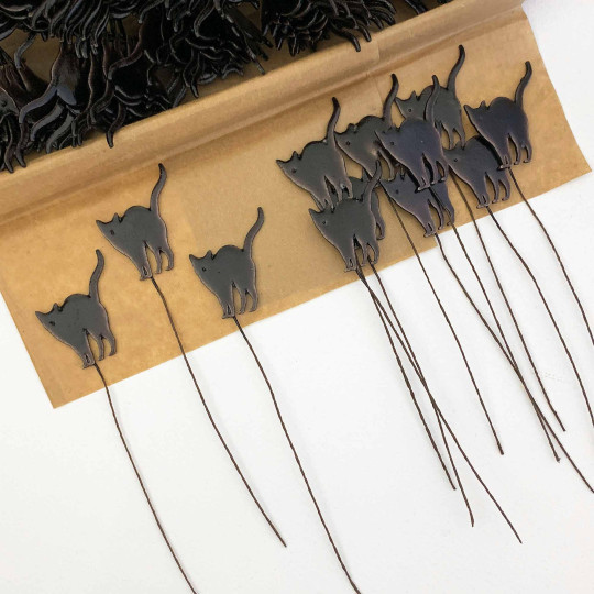 Arched Black Cats Lacquered Craft Picks ~ Bundle of 12 Retro-Style Halloween Picks