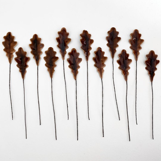 Brown Lacquered Paper Oak Leaves ~ Bundle of 12 Old Fashioned Craft Leaves
