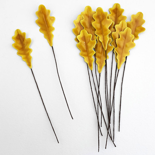 Golden Yellow Lacquered Paper Oak Leaves ~ Bundle of 12 Old Fashioned Craft Leaves