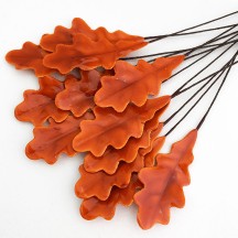 Orange Lacquered Paper Oak Leaves ~ Bundle of 12 Old Fashioned Craft Leaves