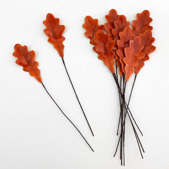 Orange Lacquered Paper Oak Leaves ~ Bundle of 12 Old Fashioned Craft Leaves