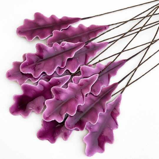 Purple Lacquered Paper Oak Leaves ~ Bundle of 12 Old Fashioned Craft Leaves