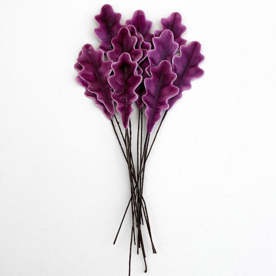 Purple Lacquered Paper Oak Leaves ~ Bundle of 12 Old Fashioned Craft Leaves