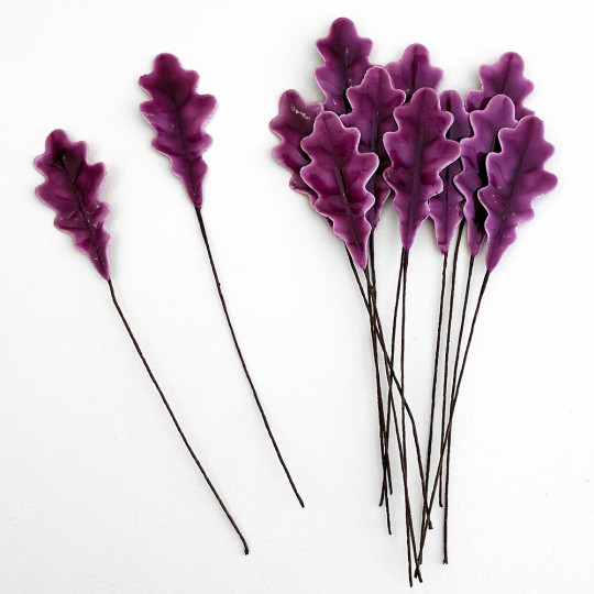 Purple Lacquered Paper Oak Leaves ~ Bundle of 12 Old Fashioned Craft Leaves