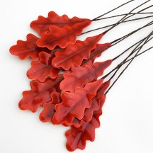 Red Lacquered Paper Oak Leaves ~ Bundle of 12 Old Fashioned Craft Leaves