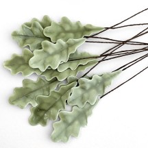 Sage Green Lacquered Paper Oak Leaves ~ Bundle of 12 Old Fashioned Craft Leaves