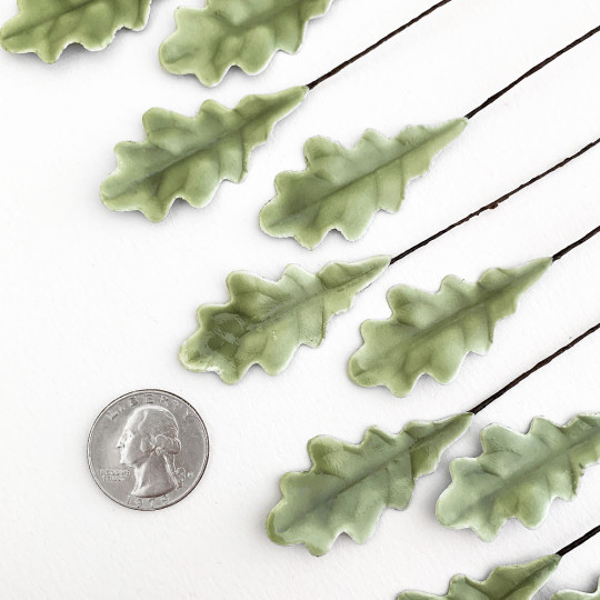 Sage Green Lacquered Paper Oak Leaves ~ Bundle of 12 Old Fashioned Craft Leaves