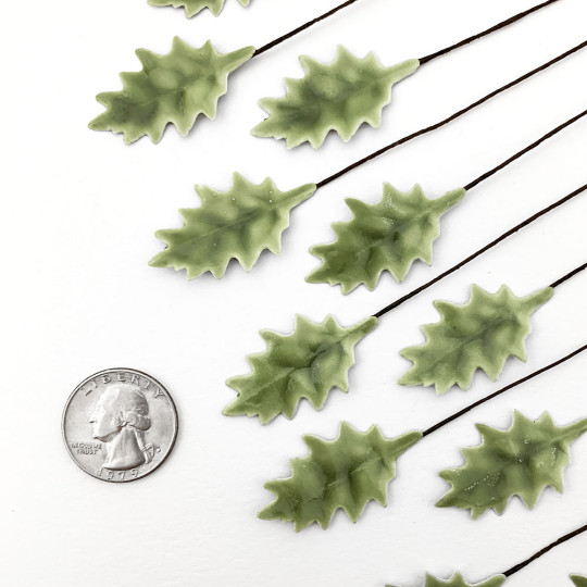 Sage Green Lacquered Petite Holly Leaves for Christmas Crafts ~ Bundle of 12 Old Fashioned Craft Leaves