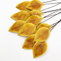 Yellow Lacquered Paper Rose Leaves ~ Bundle of 12 Old Fashioned Craft Leaves