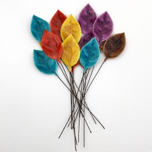 Lacquered Paper Rose Leaves ~ Mixed Colors ~ Bundle of 15 Old Fashioned Craft Leaves