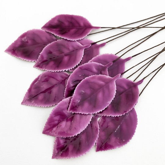 Purple Lacquered Paper Rose Leaves ~ Bundle of 12 Old Fashioned Craft Leaves