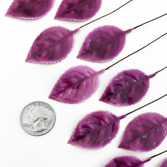 Purple Lacquered Paper Rose Leaves ~ Bundle of 12 Old Fashioned Craft Leaves