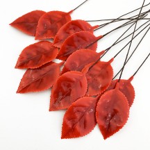 Red Lacquered Paper Rose Leaves ~ Bundle of 12 Old Fashioned Craft Leaves