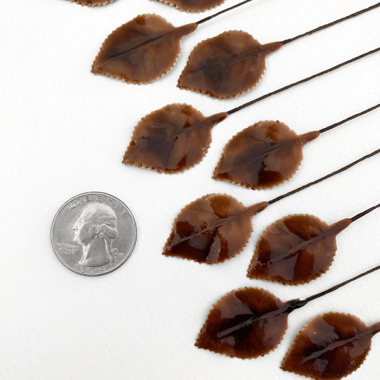Brown Lacquered Paper Petite Rose Leaves ~ Bundle of 12 Old Fashioned Craft Leaves