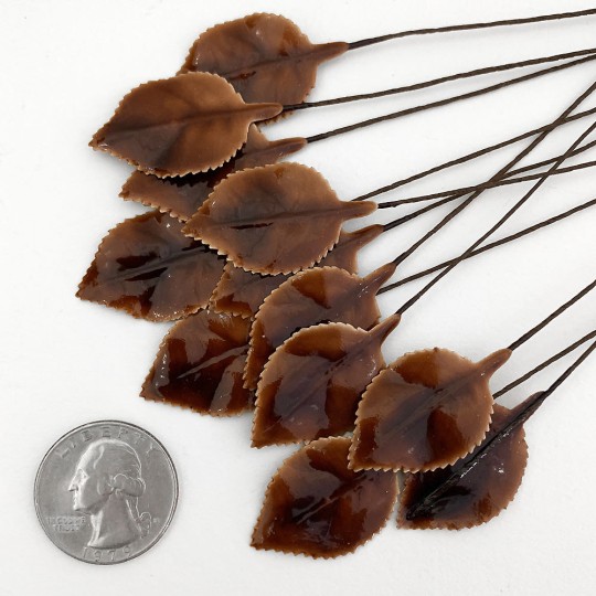 Brown Lacquered Paper Petite Rose Leaves ~ Bundle of 12 Old Fashioned Craft Leaves