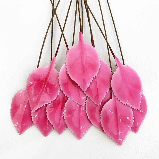 Pink Lacquered Paper Petite Rose Leaves ~ Bundle of 12 Old Fashioned Craft Leaves