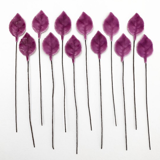 Purple Lacquered Paper Petite Rose Leaves ~ Bundle of 12 Old Fashioned Craft Leaves