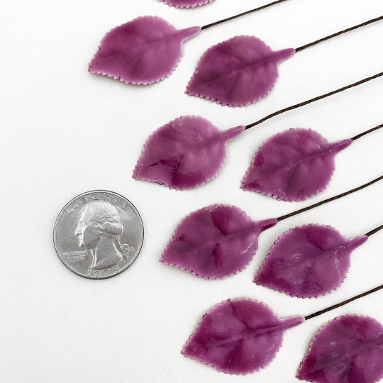 Purple Lacquered Paper Petite Rose Leaves ~ Bundle of 12 Old Fashioned Craft Leaves